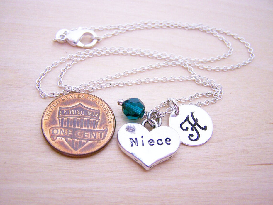 Niece Necklace – Sterling Silver with Birthstone & Initial Charm