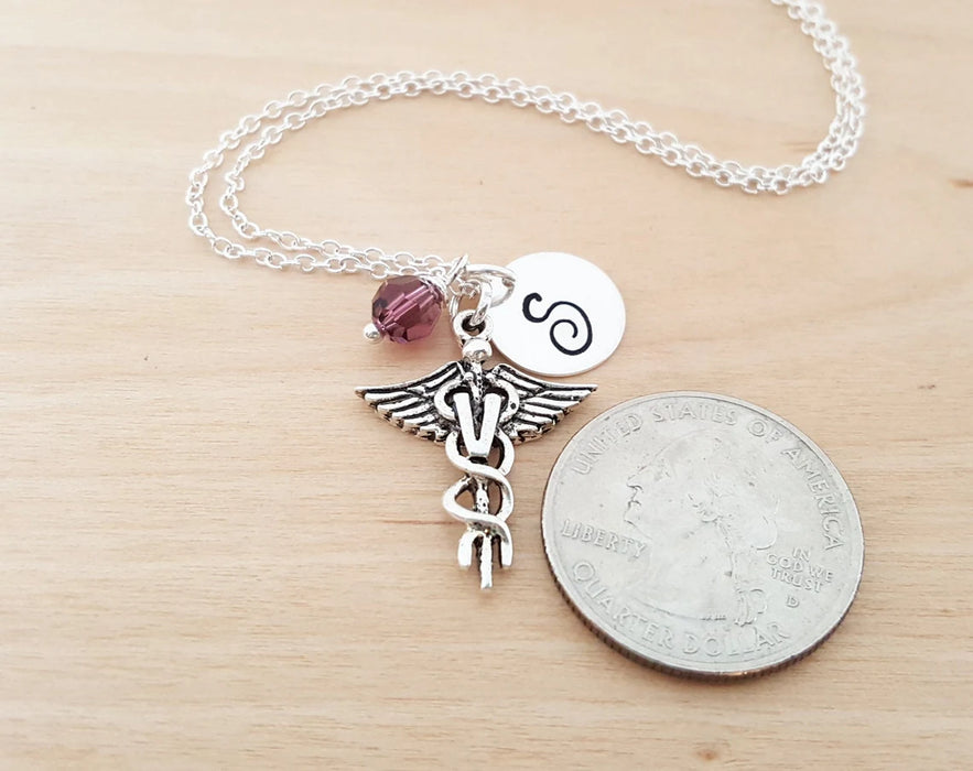 Personalized Veterinarian Necklace – Sterling Silver Chain with Birthstone & Initial