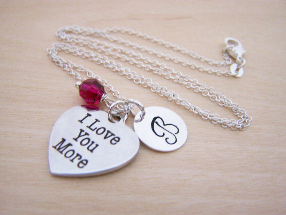 I Love You More Heart Necklace – Sterling Silver with Birthstone & Initial Charm