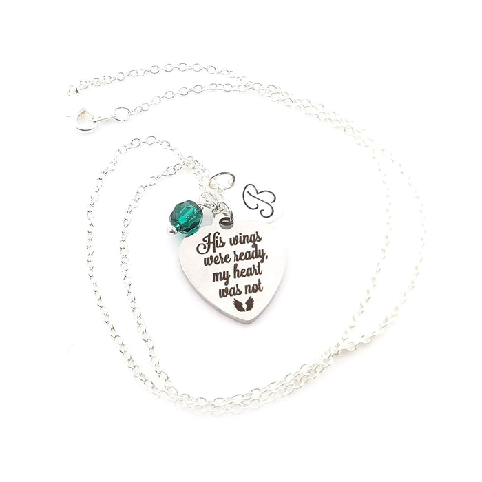 His Wings Were Ready, My Heart Was Not – Personalized Sterling Silver Memorial Necklace