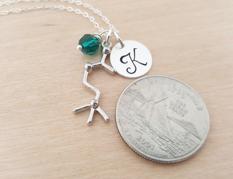 Personalized Acetylcholine Necklace – Sterling Silver Chain with Birthstone & Initial