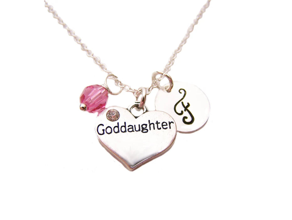Goddaughter Necklace – Sterling Silver with Birthstone & Initial Charm