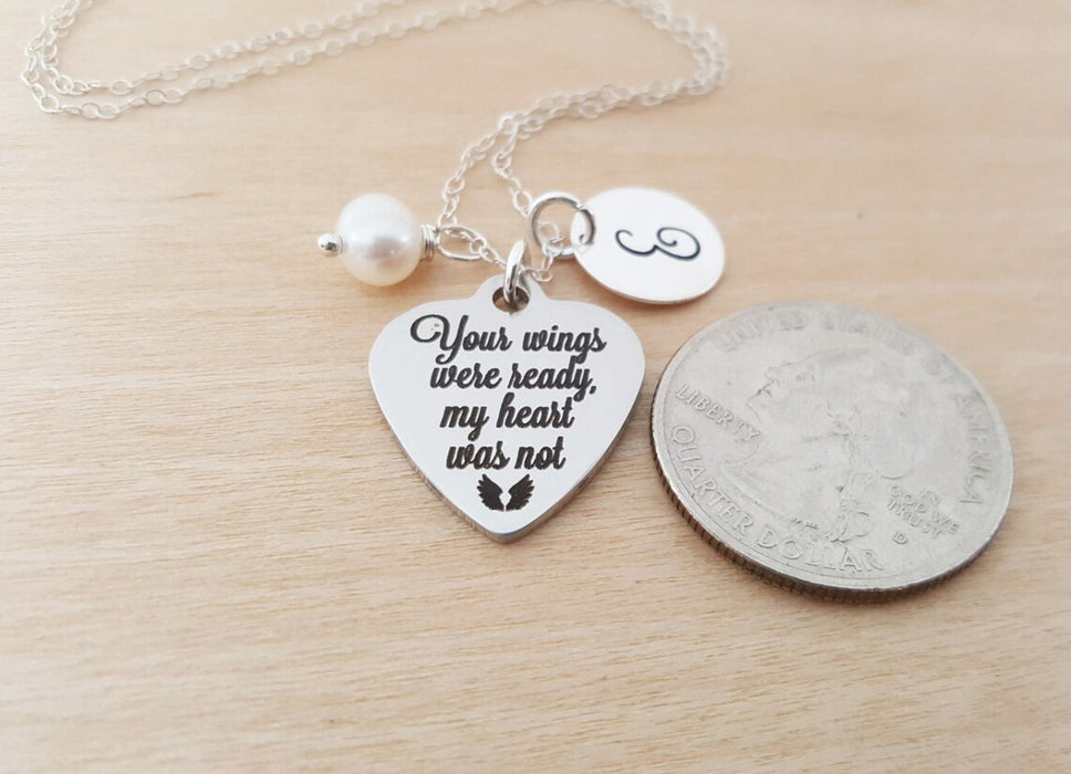 Your Wings Were Ready, My Heart Was Not Necklace – Sterling Silver with Birthstone & Initial Charm
