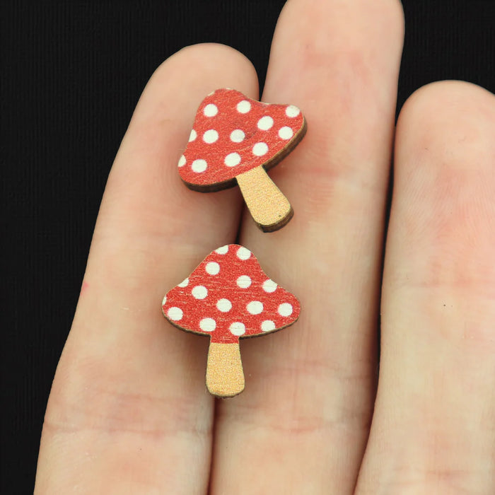 🍄 Charming Red Mushroom Wood Stud Earrings 🍄