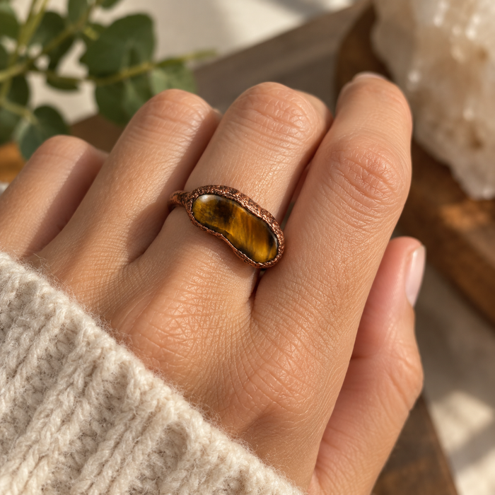 One of a Kind Tiger's Eye Copper Ring | Size 9
