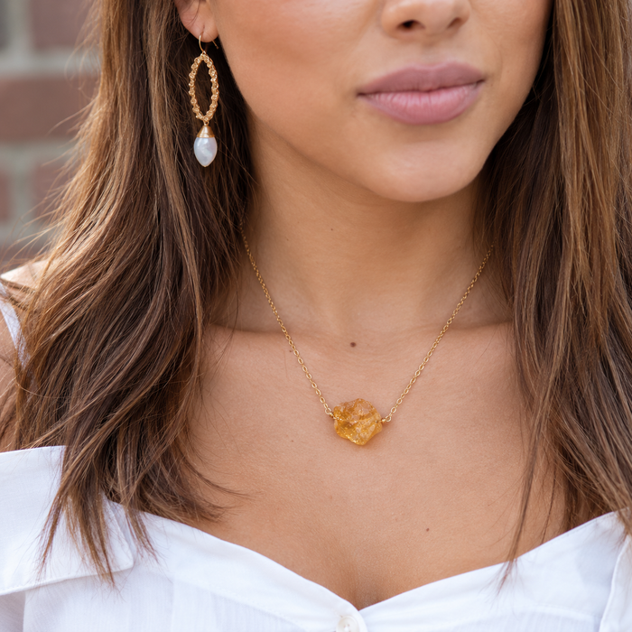 Raw Citrine Gemstone 14k Gold Filled Necklace