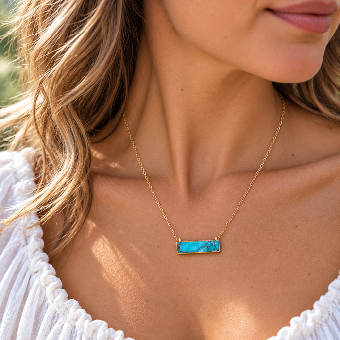 Turquoise Bar Gold Filled Necklace