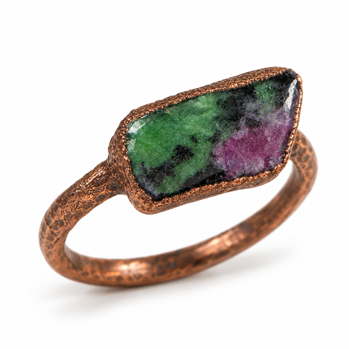 OOAK Ruby Zoisite Anyolite Copper Ring – Size 7