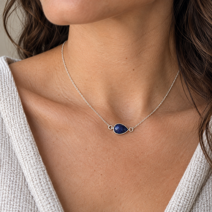 Lapis Lazuli Teardrop Connector Necklace in Sterling Silver – OOAK