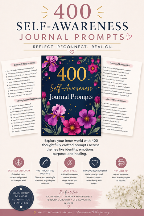 400 Self-Awareness Journal Prompts (Printable PDF)