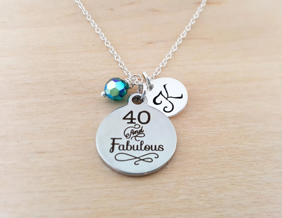 40th Birthday Necklace – Personalized Jewelry Sterling Silver with Swarovski Birthstone & Initial Charm