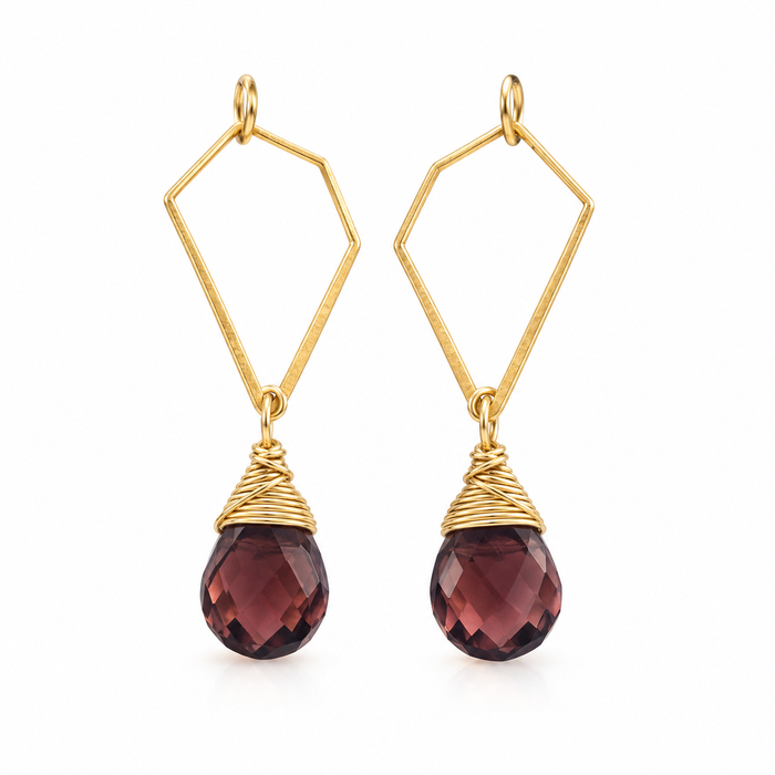 Purple Hydro Quartz Geometric Drop Earrings – Brass
