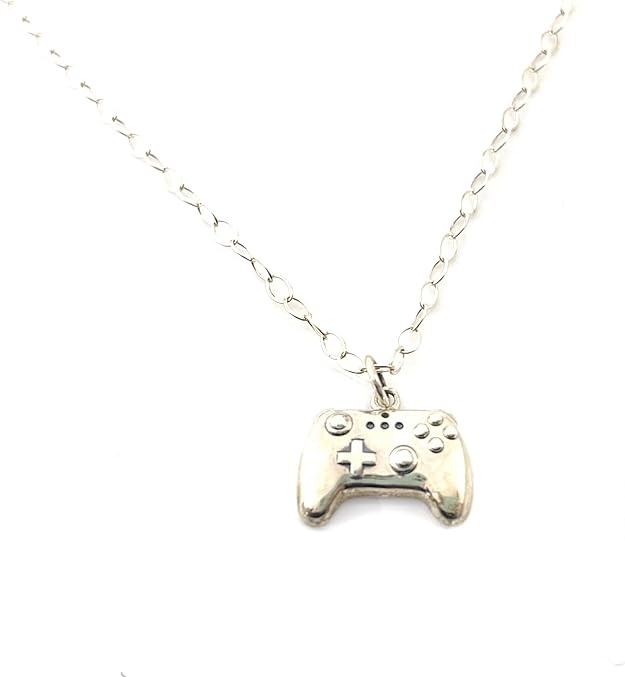 Sterling Silver Game Controller Necklace – Gamer Charm Necklace – 18" Cable Chain
