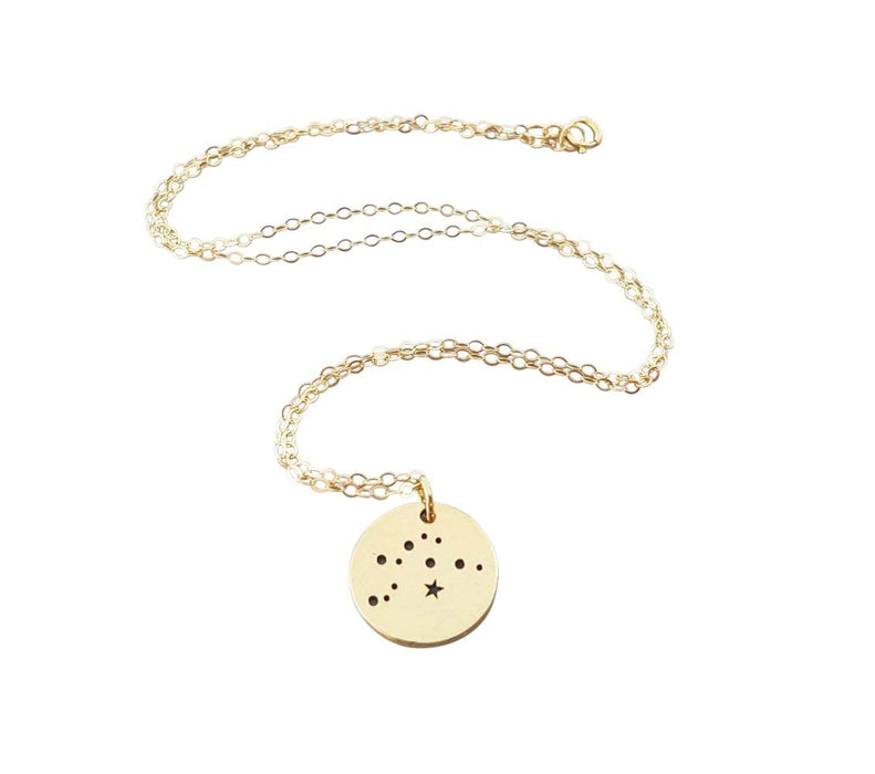 Aquarius Zodiac Necklace – Bronze Constellation Pendant on 14K Gold Filled Chain, Astrology Jewelry Gift