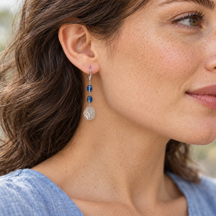 Blue Kyanite Leaf Earrings