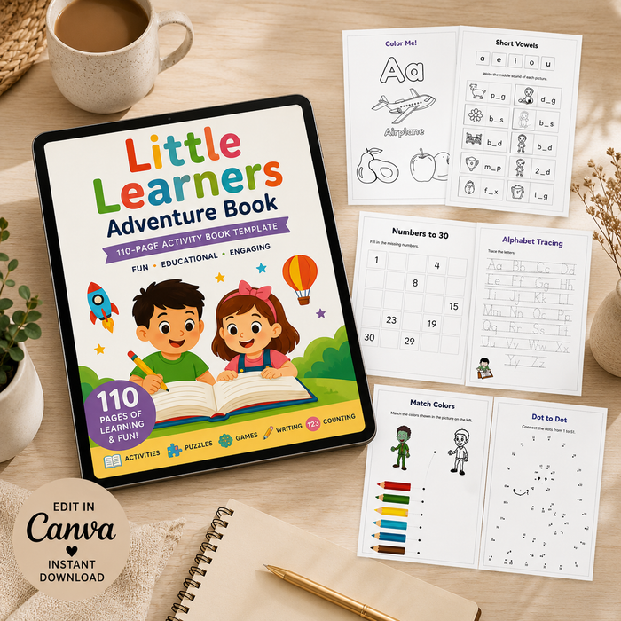 Little Learners Adventure Book | 110-Page Kids Activity Book Canva Template