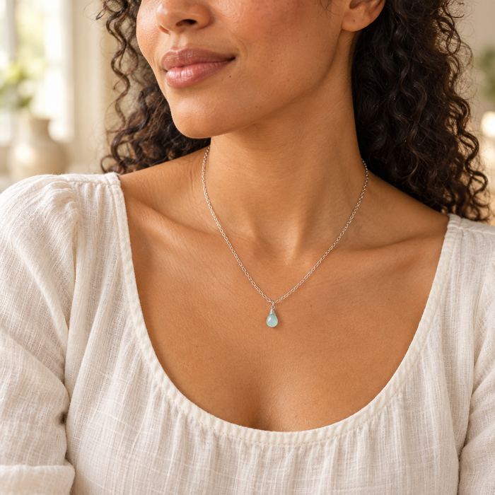 March Birthstone Necklace - Sterling Silver