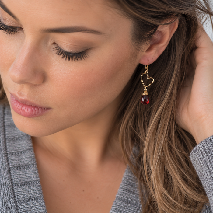 Garnet Sweetheart Earrings