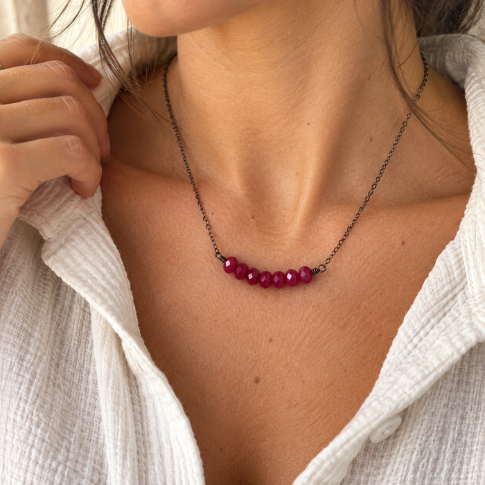 Oxidized Sterling Silver Red Jade Necklace – One of a Kind