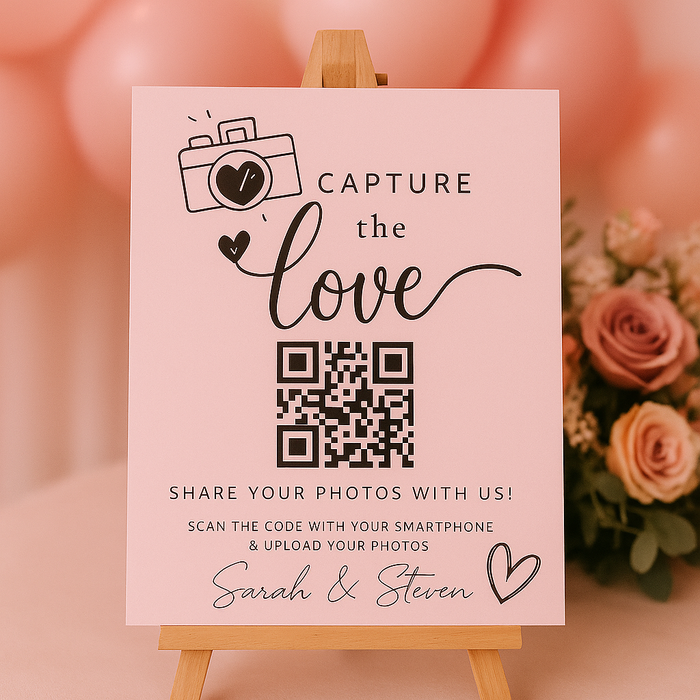 Capture the Love – Editable QR Code Wedding Sign Template (Canva) | Instant Download