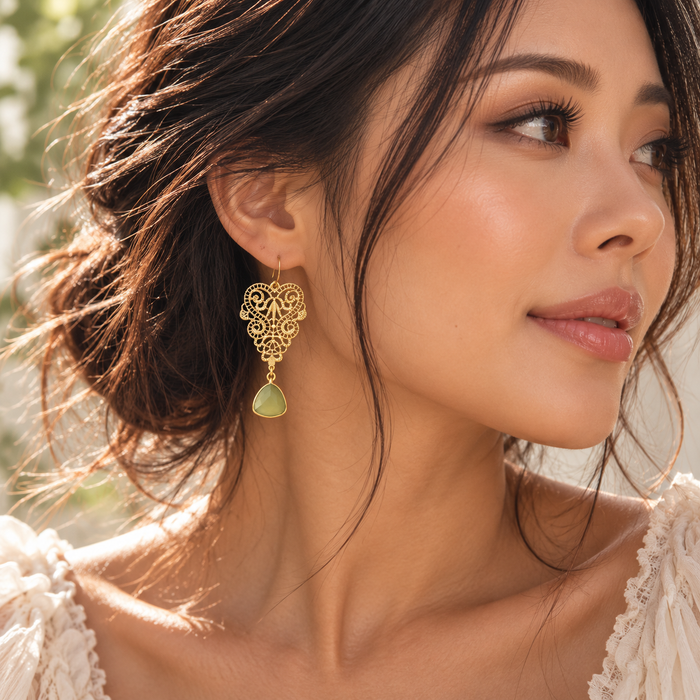 Victorian Filigree & Resin Gemstone Dangle Earrings