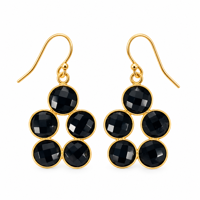 Black Onyx Cluster Earrings – 14K Gold Filled