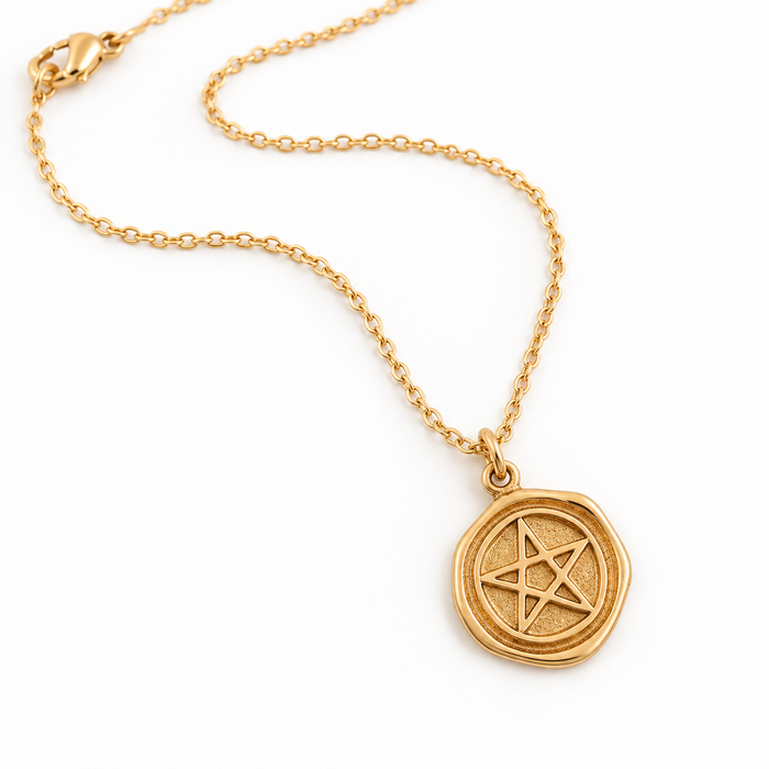 Gold Pentagram Wax Seal Necklace