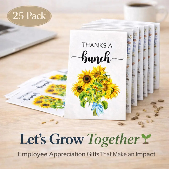 Thanks a Bunch Seed Packets – 25 Pack | Sunflower or Wildflower Seeds | Thank You Favors | Employee Appreciation