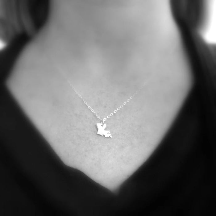 Tiny Louisiana State Necklace – Sterling Silver LA Charm on 16" Chain