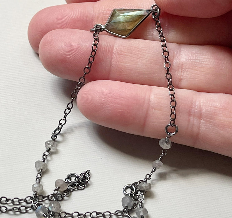OOAK Oxidized Sterling & Labradorite Necklace – 18 Inch