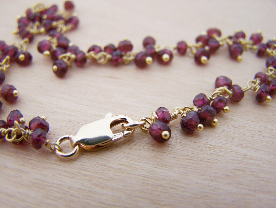 Garnet Gemstone 14k Yellow Gold Filled Wire Wrapped Bracelet - January Birthstone - Garnet Jewelry - Gift for Her