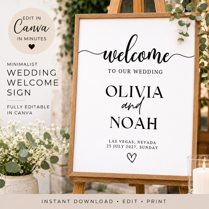 Minimalist Wedding Welcome Sign Template | Editable Canva Welcome Sign