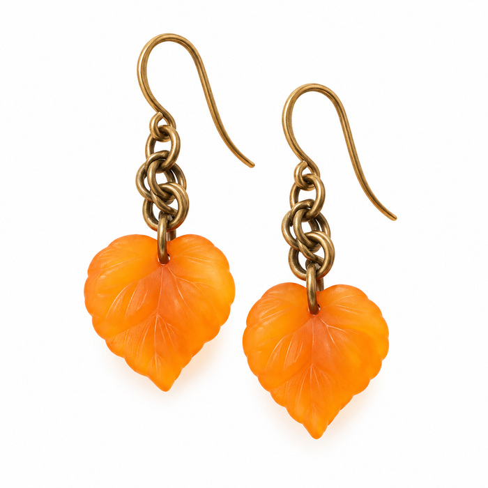Orange Leaf Dangle Earrings – Brass