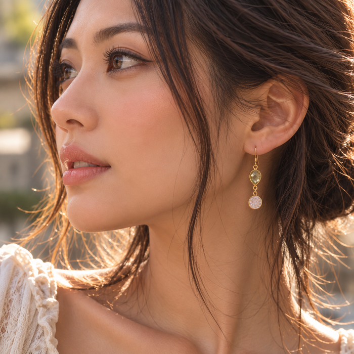 Lemon Quartz & White Druzy Drop Earrings – 14k Gold Filled