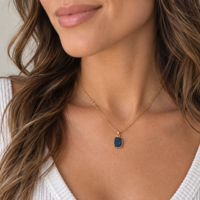 Minimalist Blue Druzy Necklace – Gold Filled
