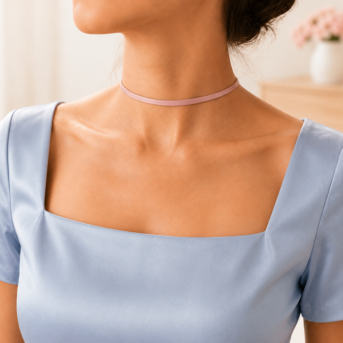 Soft Pink Genuine Leather Choker Necklace