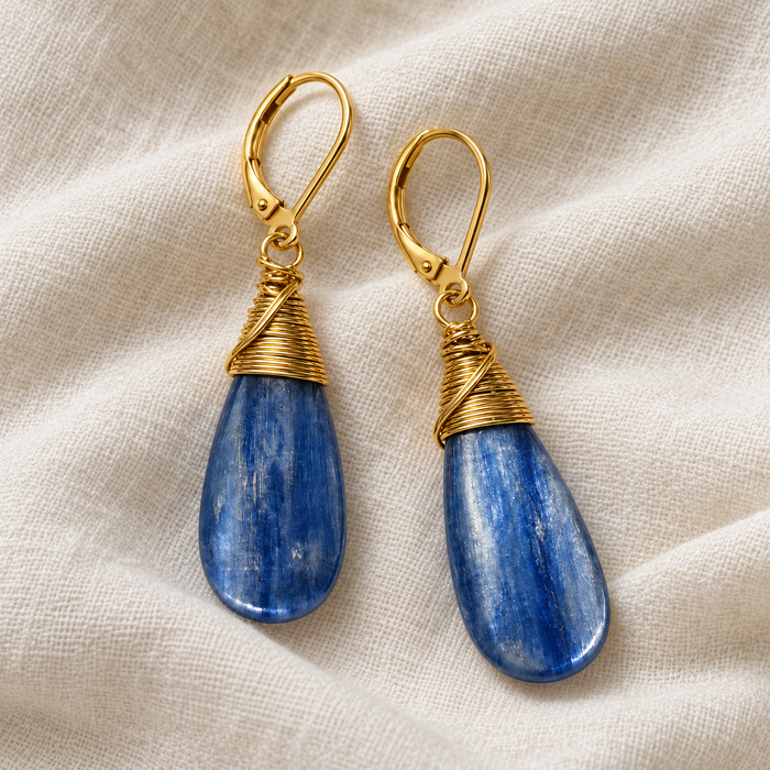 Blue Kyanite Gold Filled Leverback Earrings