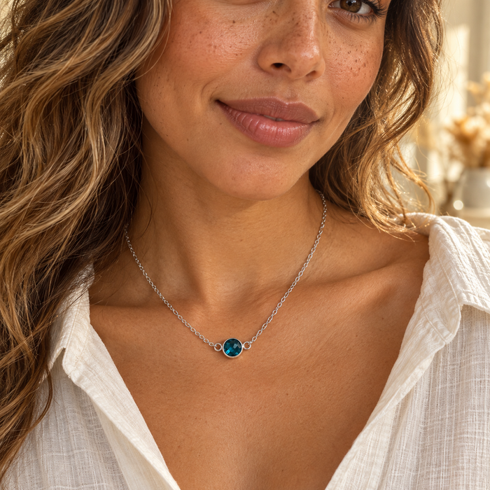 Peacock Teal Hydro Quartz Necklace in Sterling Silver