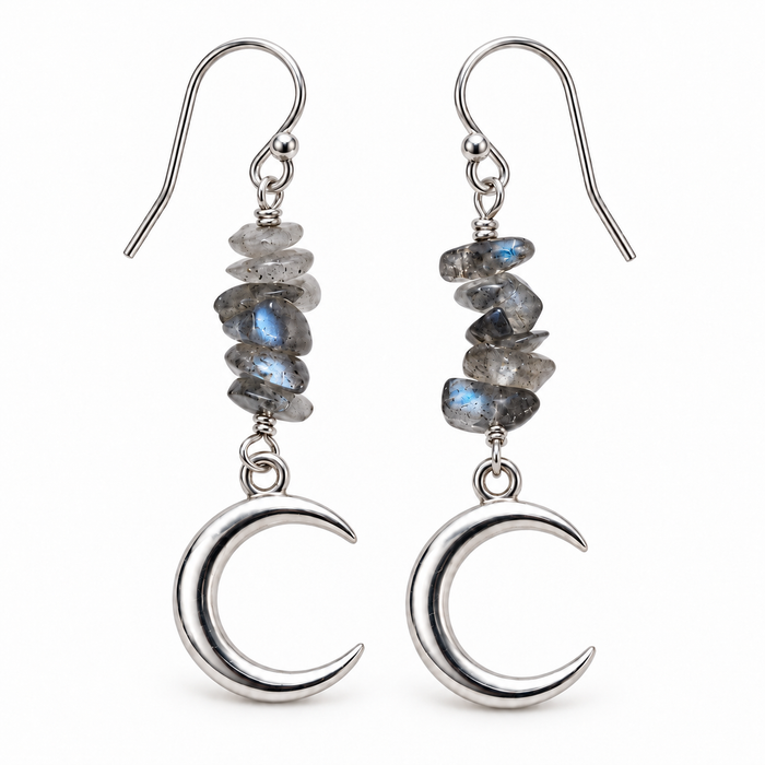 Labradorite Crescent Moon Earrings – Sterling Silver