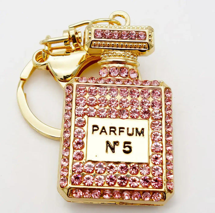 Pink Rhinestone Perfume Bottle Keychain