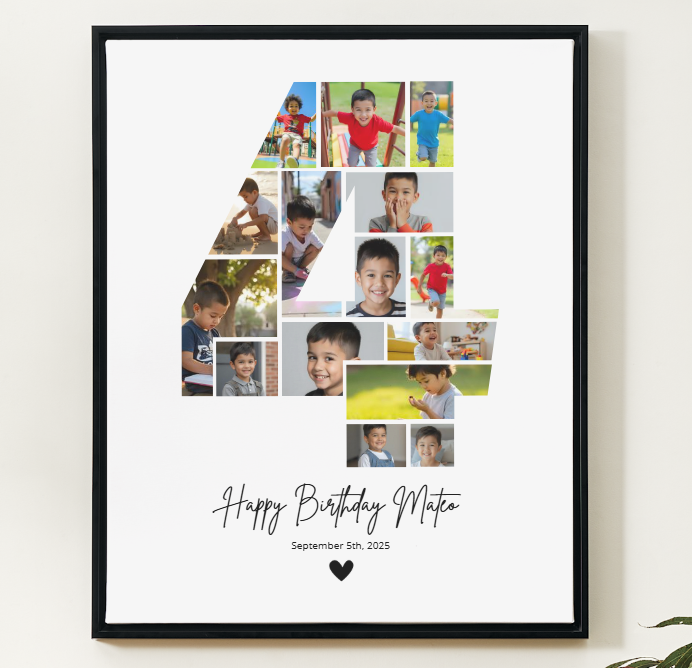 4th Birthday Photo Collage Canva Template – Editable Milestone Poster