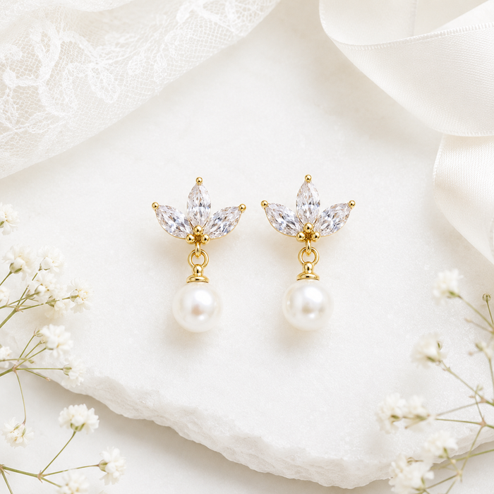 Marquise CZ Pearl Drop Bridal Earrings