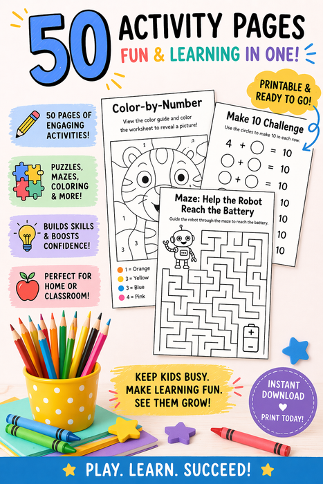 Summer Activity Book for Kids – 50-Page Canva Template with Coloring, Puzzles & Journal Prompts