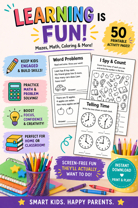 Summer Activity Book for Kids – 50-Page Canva Template with Coloring, Puzzles & Journal Prompts