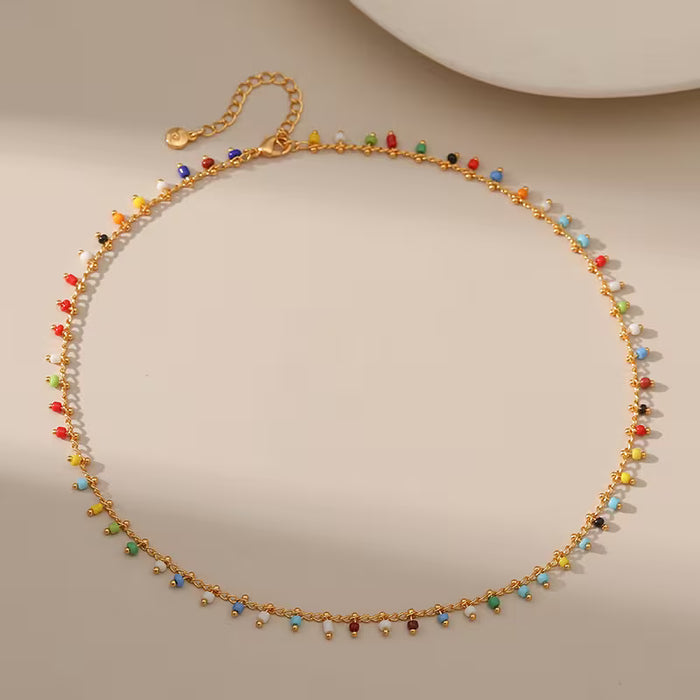 Rainbow Seed Bead Fringe Choker Necklace
