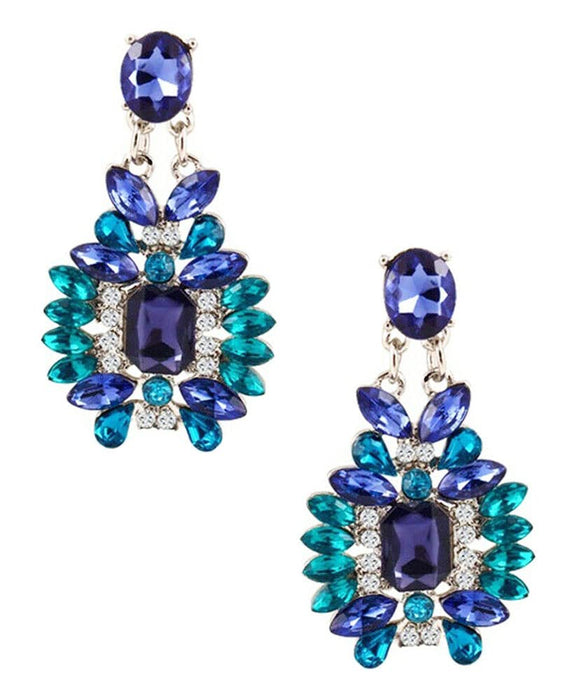 Blue Crystal Statement Drop Earrings
