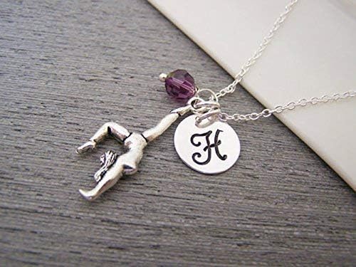 Personalized Gymnast Necklace – Sterling Silver Initial & Birthstone