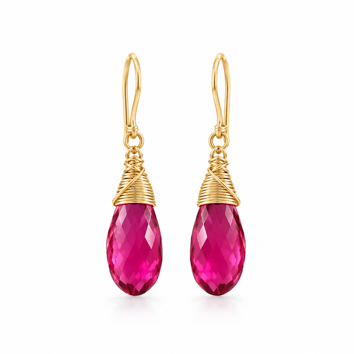 Rubellite Pink Tourmaline Quartz Gold Filled Earrings