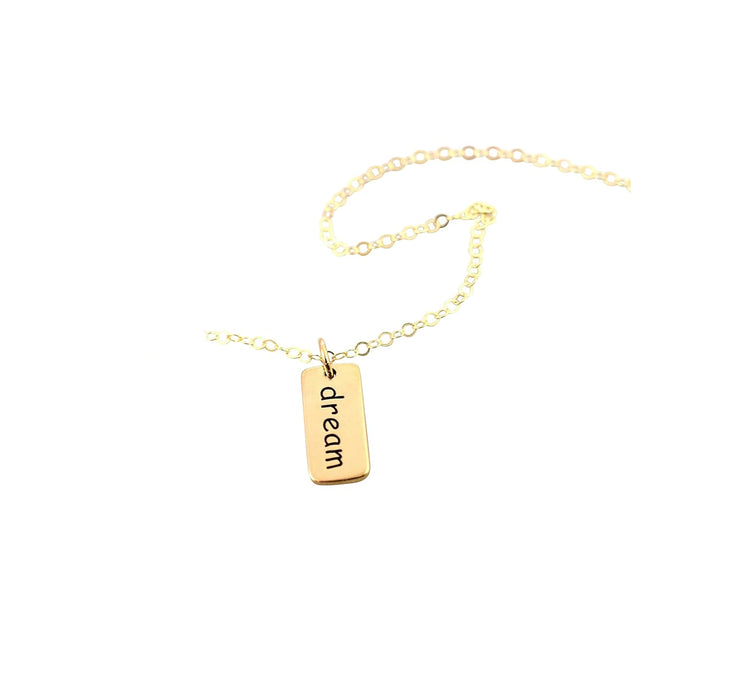 Dream Necklace – Gold Filled Dream Charm on 16” Chain, Inspirational Dainty Jewelry Gift