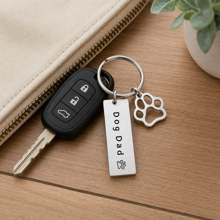 Dog Dad Hand Stamped Keychain